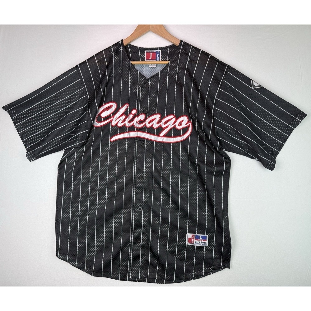 City Boys Sportswear Jersey w/ "Chicago" Embroidered Logo Black/White Striped  L